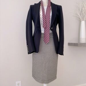Banana Republic Navy Blue & Cream Ivory Stripe Lined Pencil Skirt Size 0